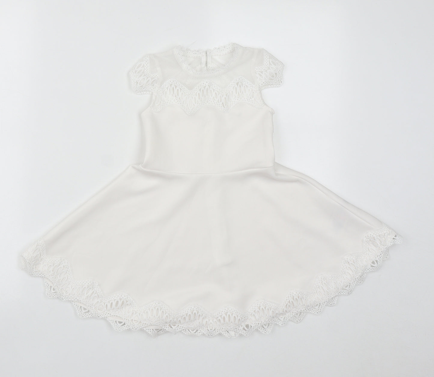 Lipsy Girls White  Polyester Fit & Flare  Size 3-4 Years  Round Neck Button