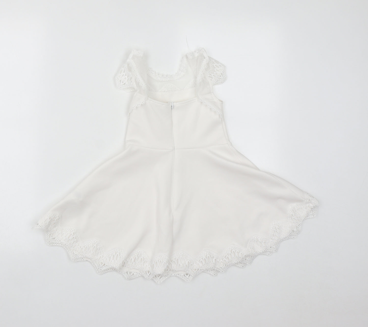 Lipsy Girls White  Polyester Fit & Flare  Size 3-4 Years  Round Neck Button
