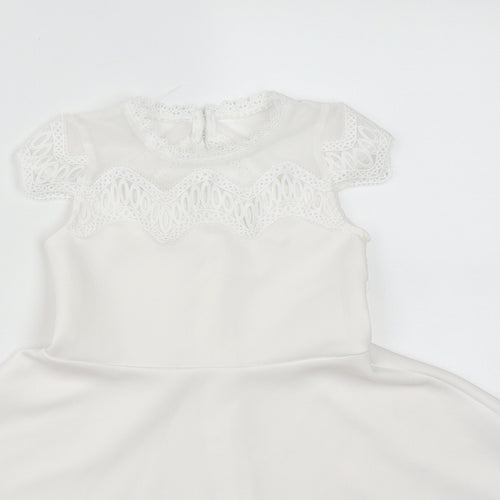 Lipsy Girls White  Polyester Fit & Flare  Size 3-4 Years  Round Neck Button