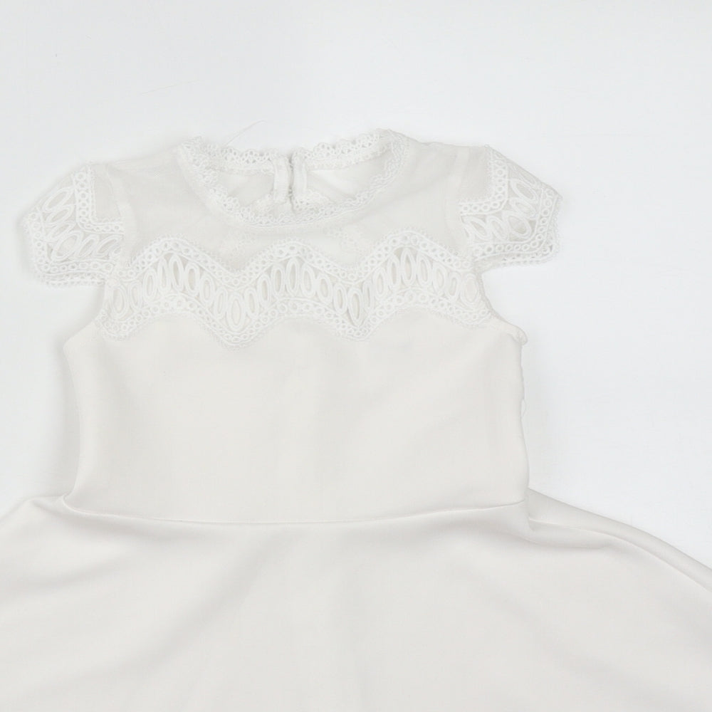 Lipsy Girls White  Polyester Fit & Flare  Size 3-4 Years  Round Neck Button