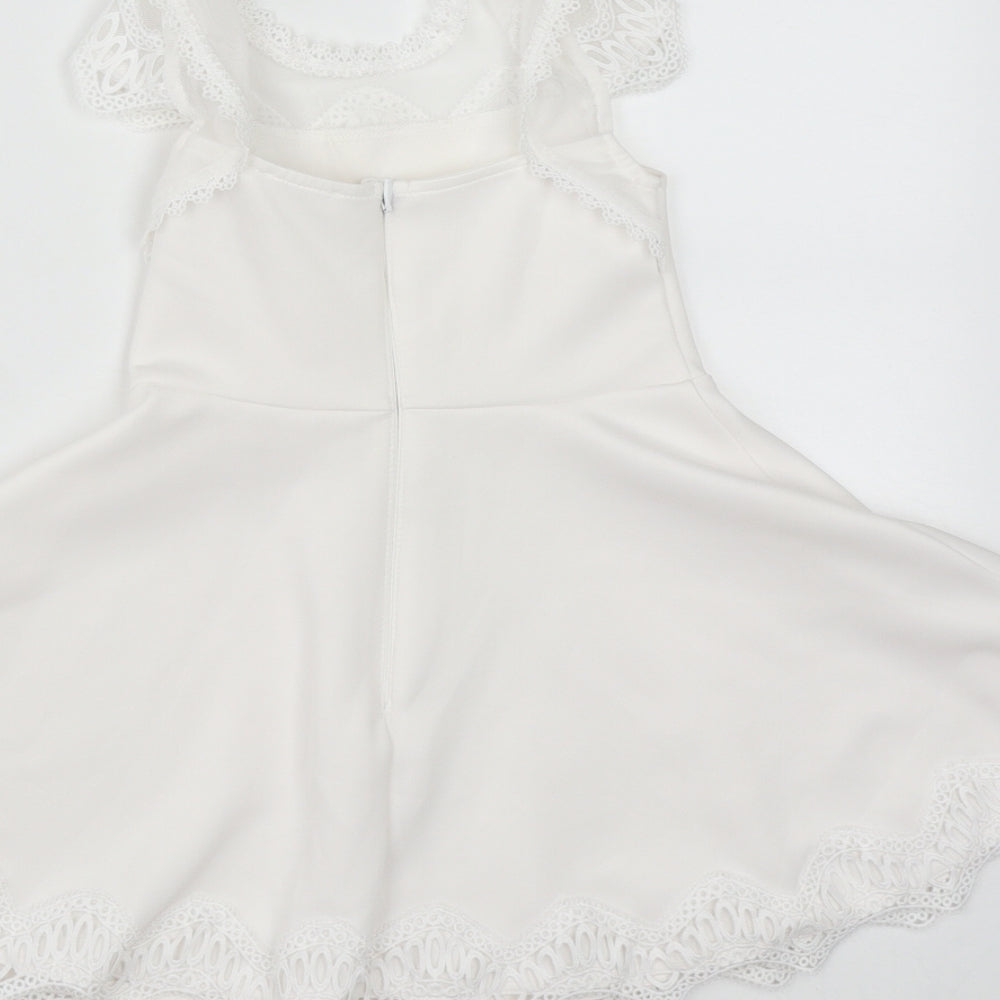 Lipsy Girls White  Polyester Fit & Flare  Size 3-4 Years  Round Neck Button