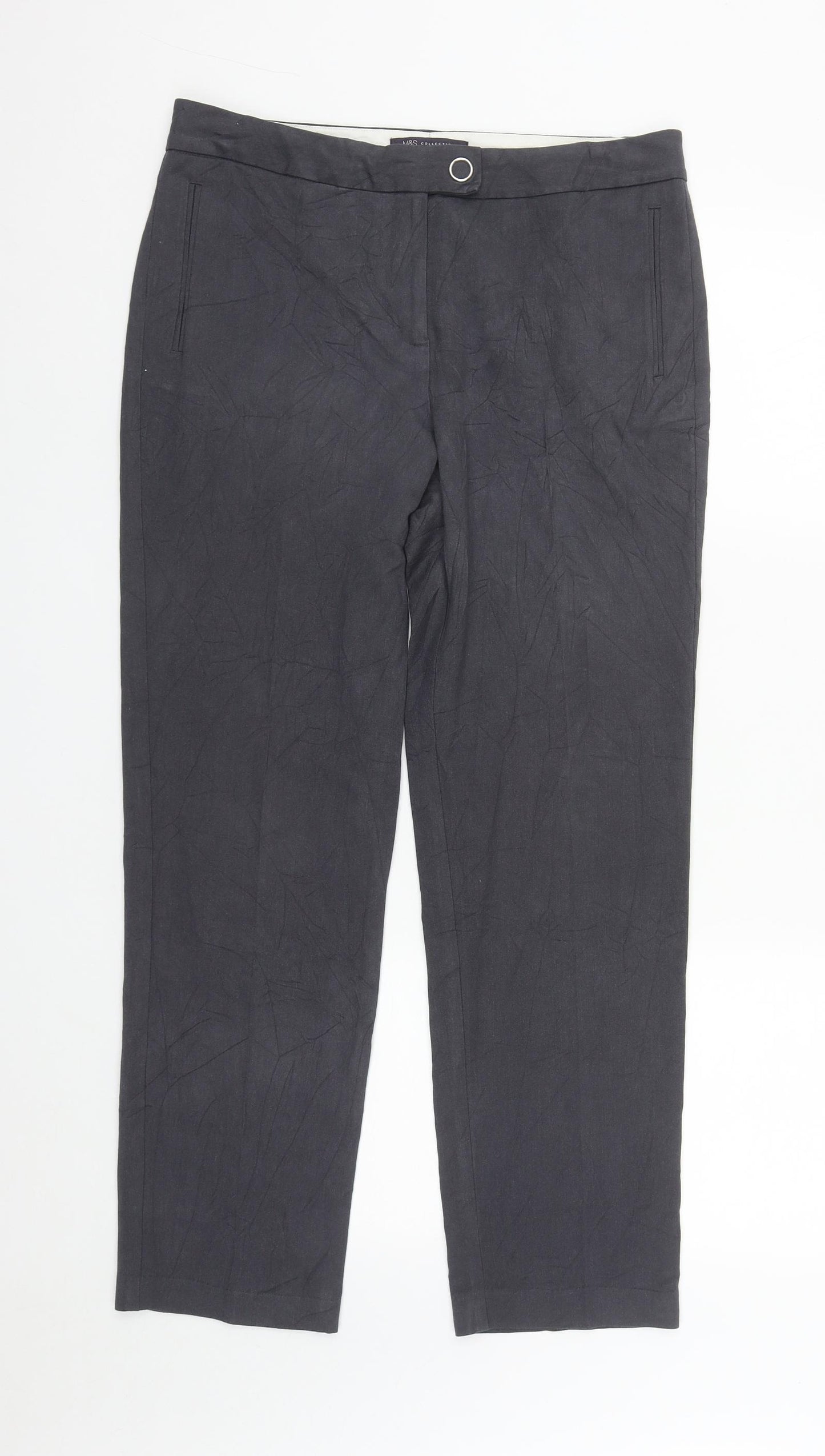 Marks and Spencer Womens Grey  Polyester Trousers  Size 12 L29 in Regular Zip