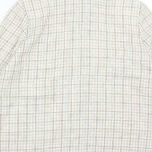 Preworn Womens Beige Plaid Polyester Basic Blouse Size 12 Collared