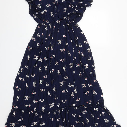 Mine 4 Vine Womens Blue Floral Polyester Bodycon  Size 2XL  V-Neck Button