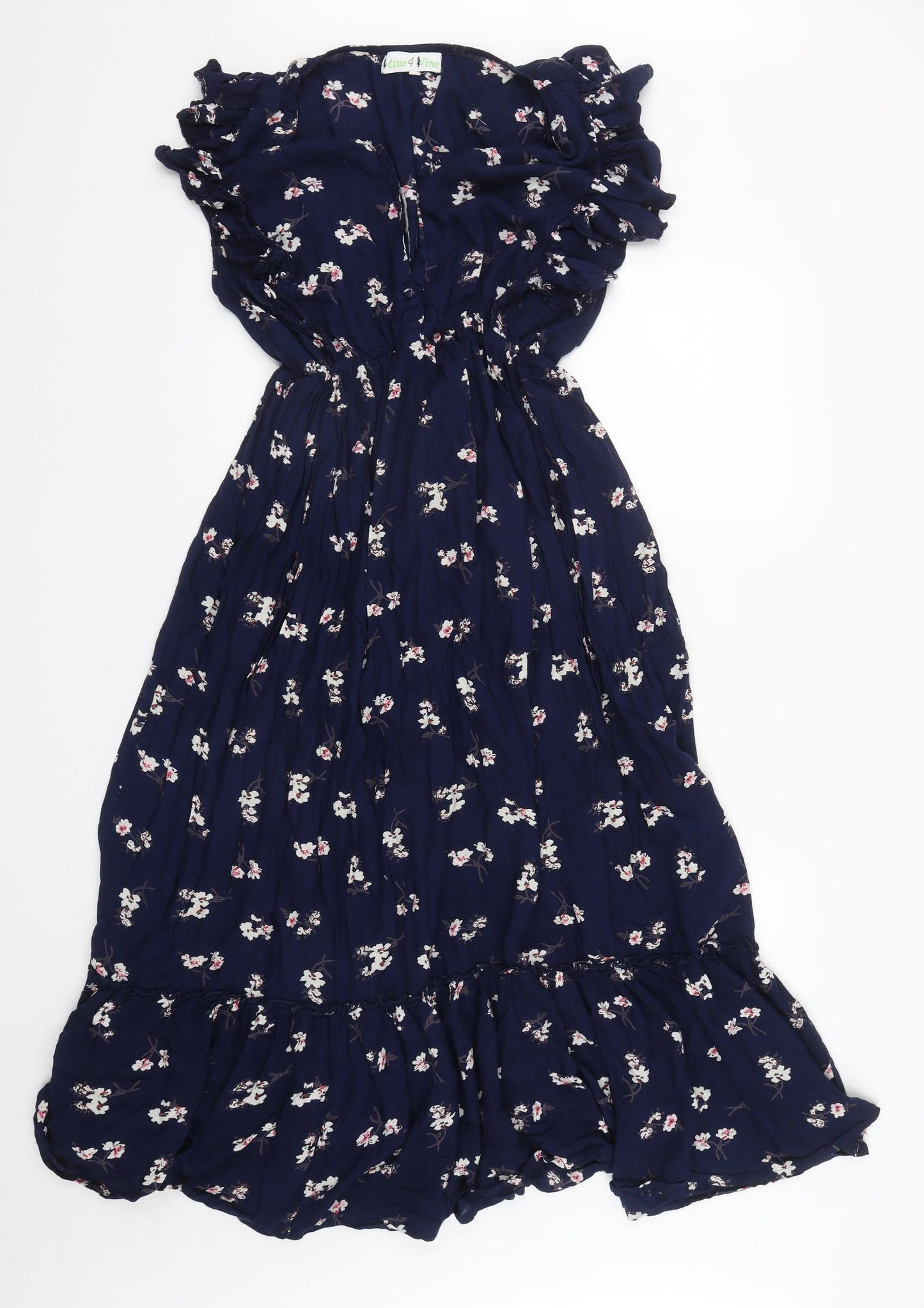 Mine 4 Vine Womens Blue Floral Polyester Bodycon  Size 2XL  V-Neck Button