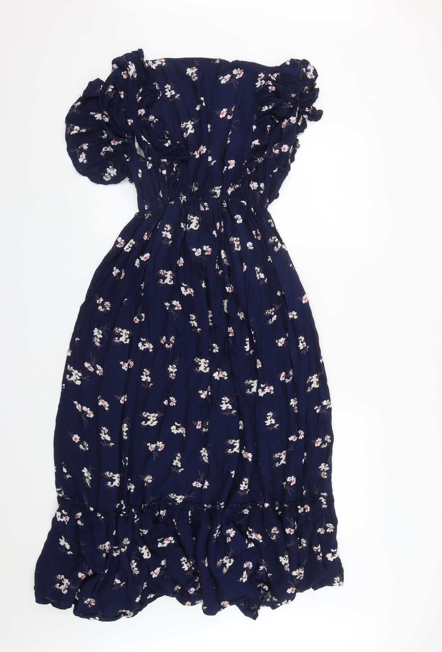 Mine 4 Vine Womens Blue Floral Polyester Bodycon  Size 2XL  V-Neck Button