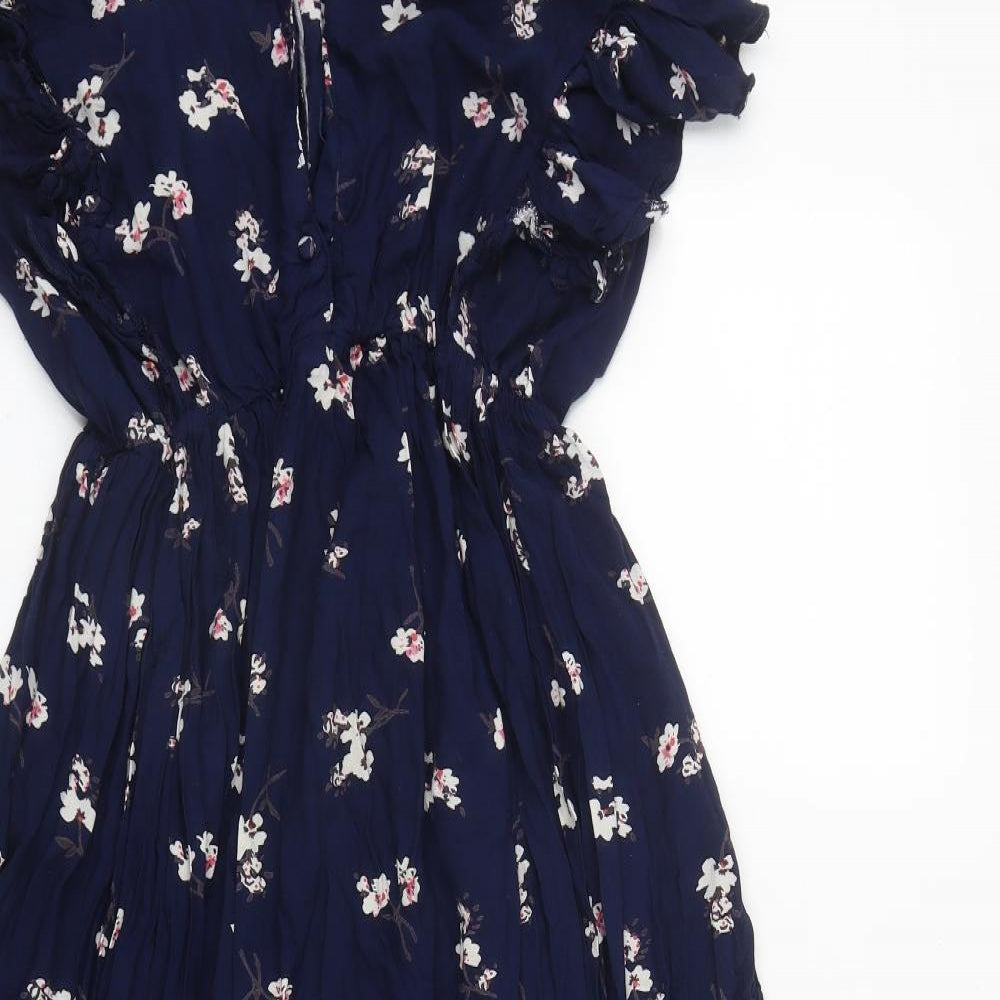 Mine 4 Vine Womens Blue Floral Polyester Bodycon  Size 2XL  V-Neck Button