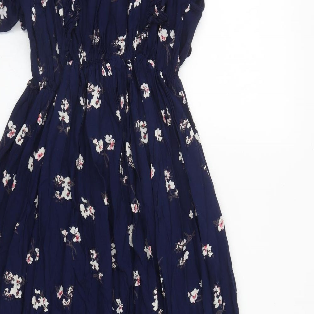 Mine 4 Vine Womens Blue Floral Polyester Bodycon  Size 2XL  V-Neck Button