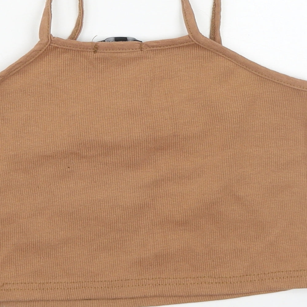 Lasula Womens Brown  Cotton Cropped Tank Size 8 Round Neck