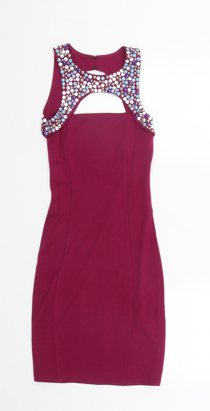 ASOS Womens Purple  Viscose Bodycon  Size 6  Round Neck Hook & Eye