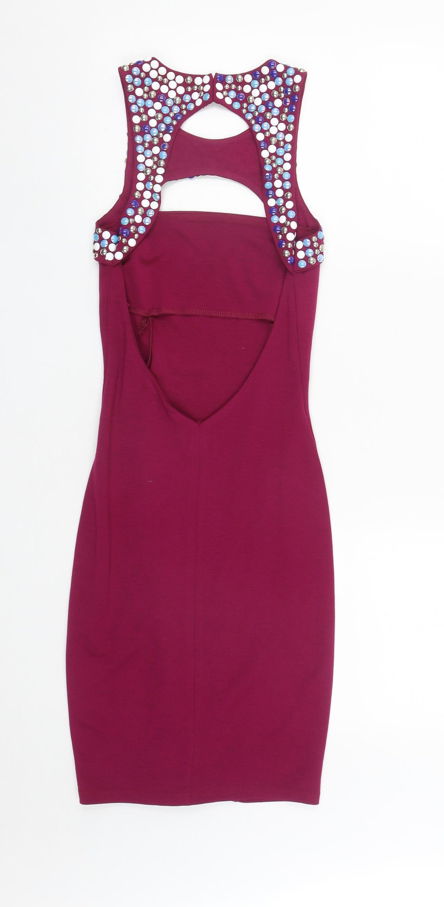 ASOS Womens Purple  Viscose Bodycon  Size 6  Round Neck Hook & Eye