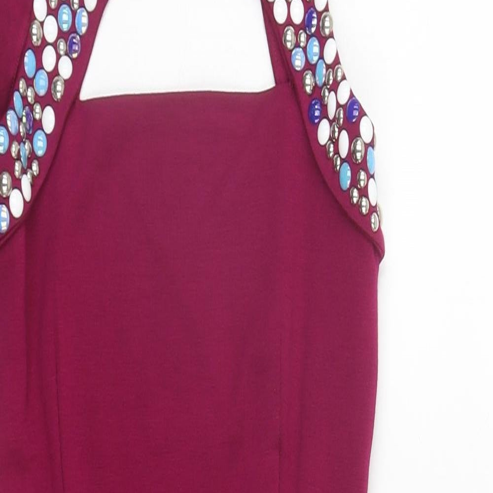 ASOS Womens Purple  Viscose Bodycon  Size 6  Round Neck Hook & Eye