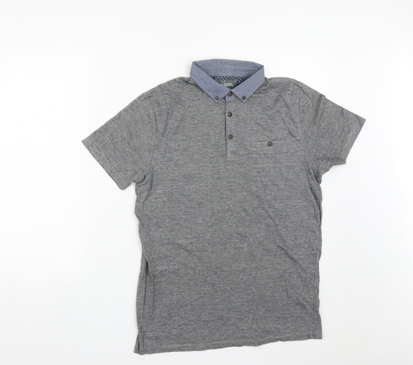 Burton Mens Grey  Cotton  Polo Size M Collared Button