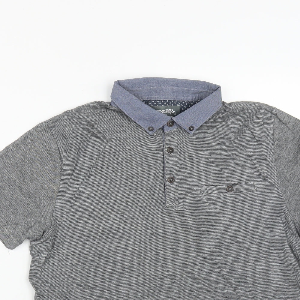 Burton Mens Grey  Cotton  Polo Size M Collared Button