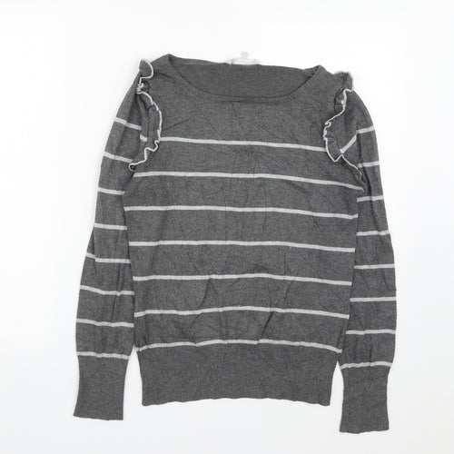 Debenhams Womens Grey Round Neck Striped Viscose Pullover Jumper Size 12