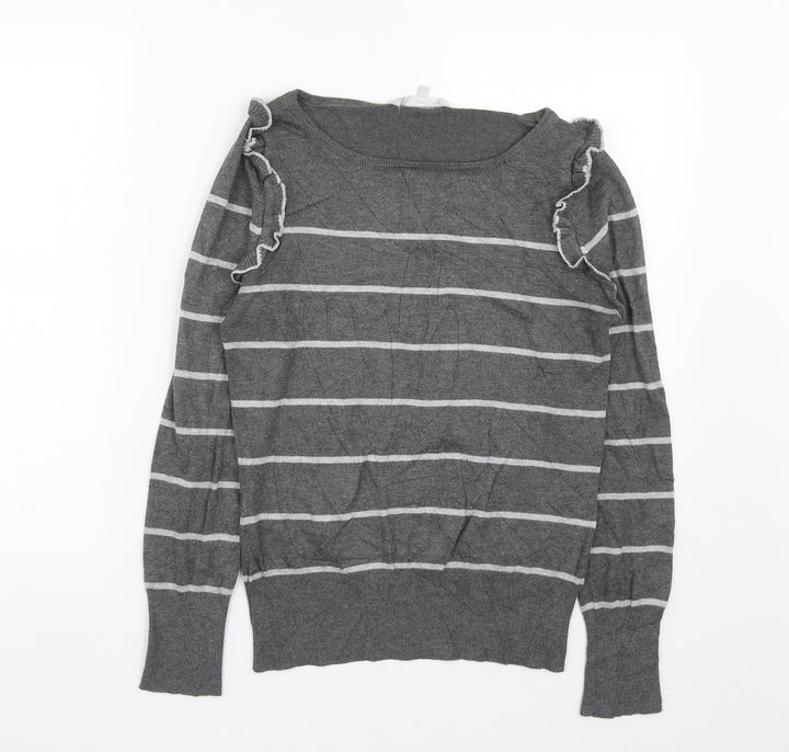 Debenhams Womens Grey Round Neck Striped Viscose Pullover Jumper Size 12