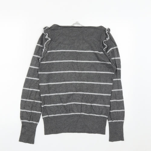 Debenhams Womens Grey Round Neck Striped Viscose Pullover Jumper Size 12
