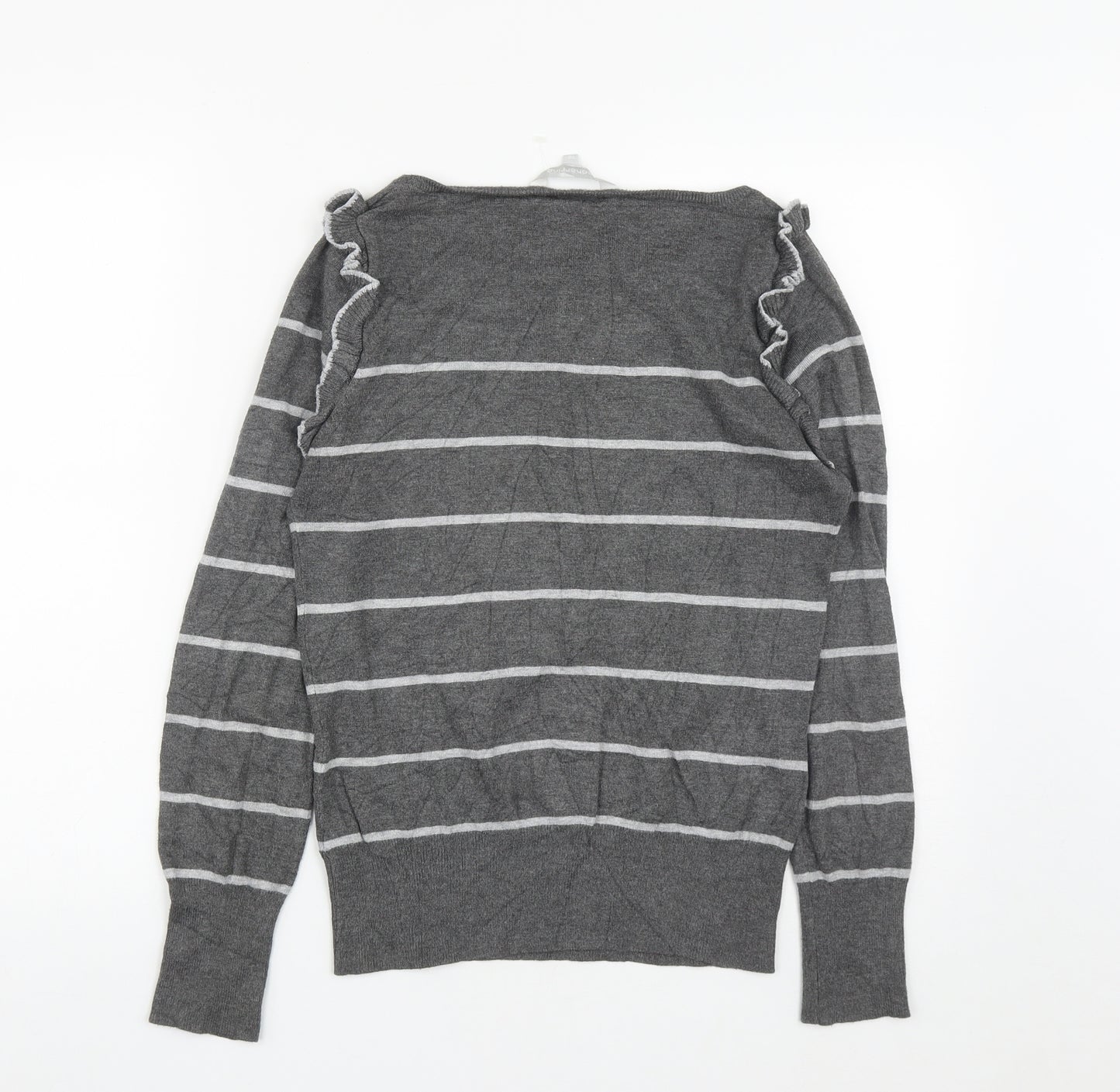 Debenhams Womens Grey Round Neck Striped Viscose Pullover Jumper Size 12