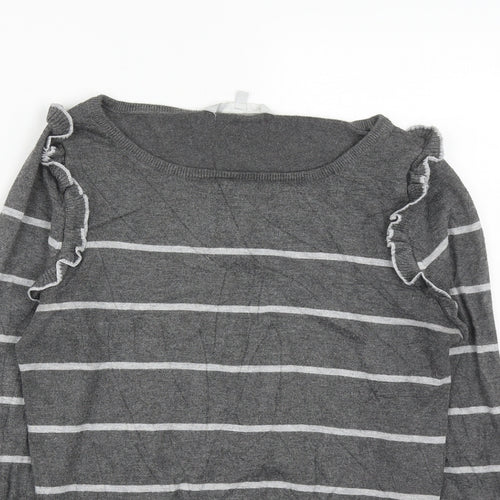 Debenhams Womens Grey Round Neck Striped Viscose Pullover Jumper Size 12