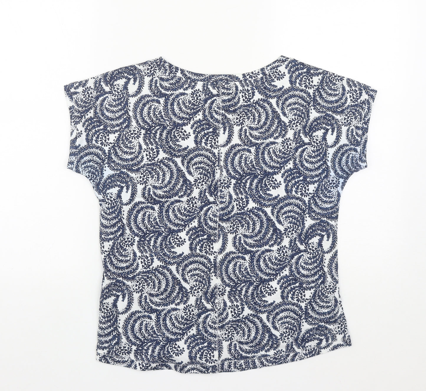 Marks and Spencer Womens Blue Geometric Cotton Basic T-Shirt Size 10 Round Neck