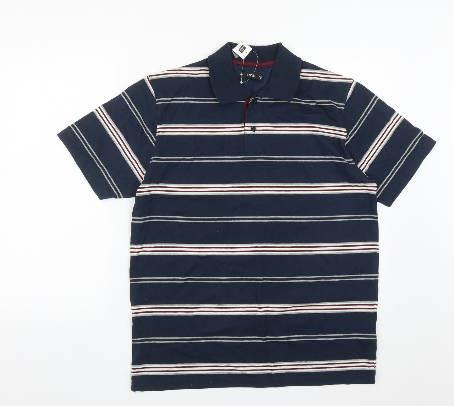 Dunnes Stores Mens Blue Striped Cotton  Polo Size M Collared Button