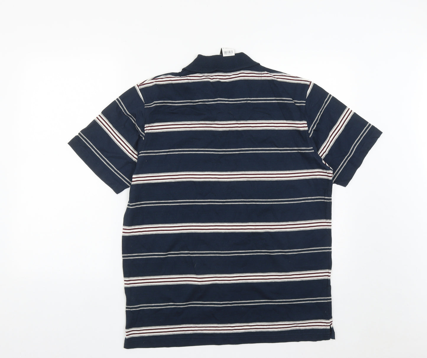 Dunnes Stores Mens Blue Striped Cotton  Polo Size M Collared Button
