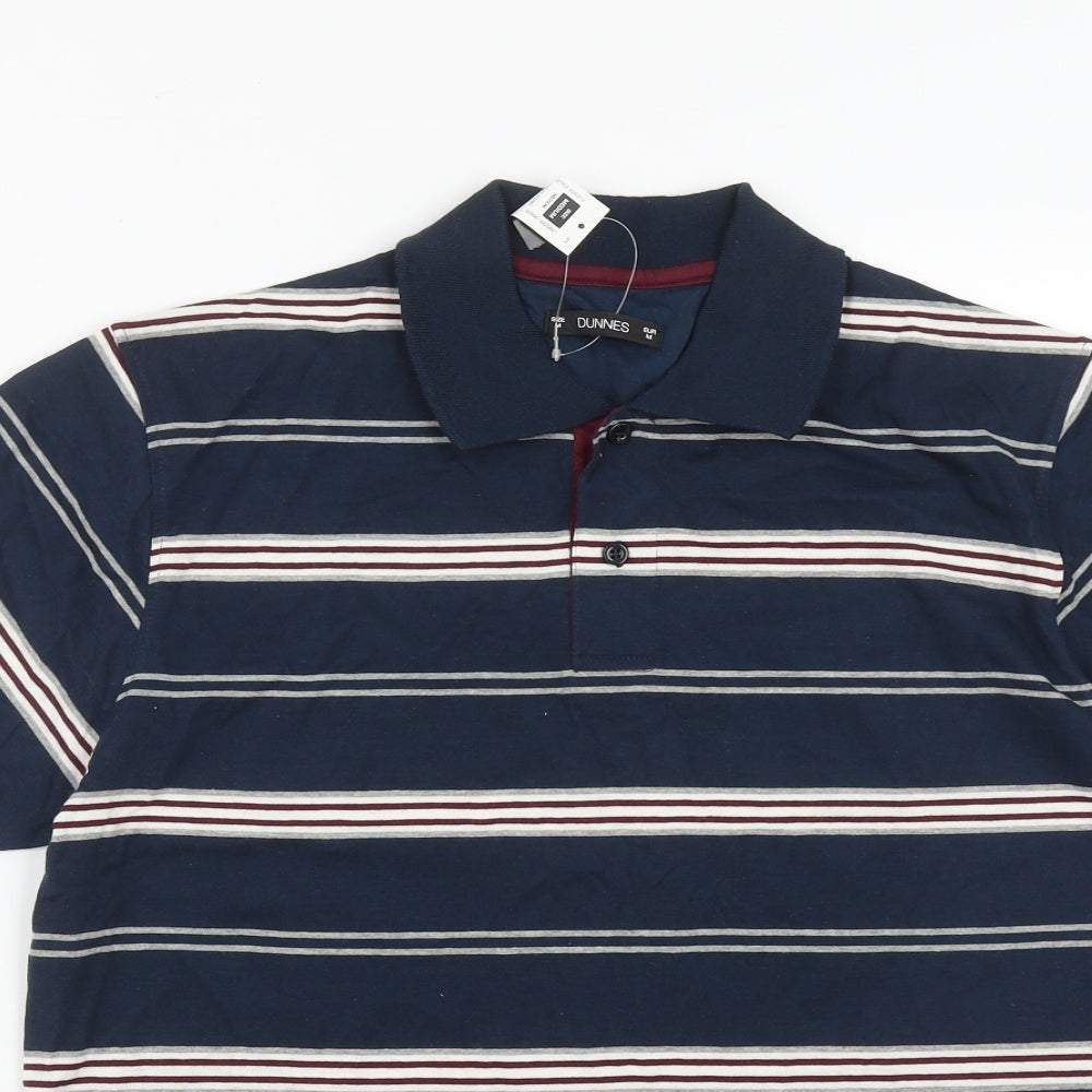Dunnes Stores Mens Blue Striped Cotton  Polo Size M Collared Button