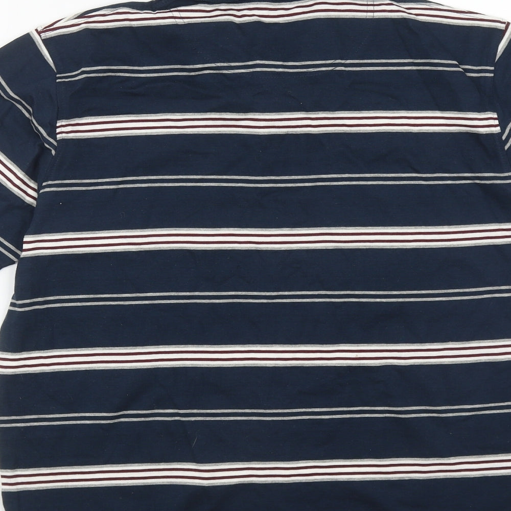 Dunnes Stores Mens Blue Striped Cotton  Polo Size M Collared Button