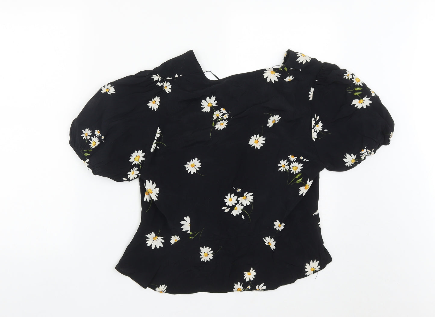 New Look Womens Black Floral Viscose Basic Button-Up Size 12 V-Neck