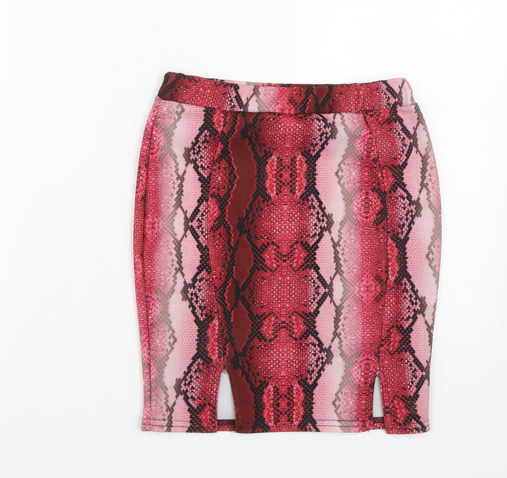 Preworn Womens Pink Animal Print Polyester Straight & Pencil Skirt Size 6