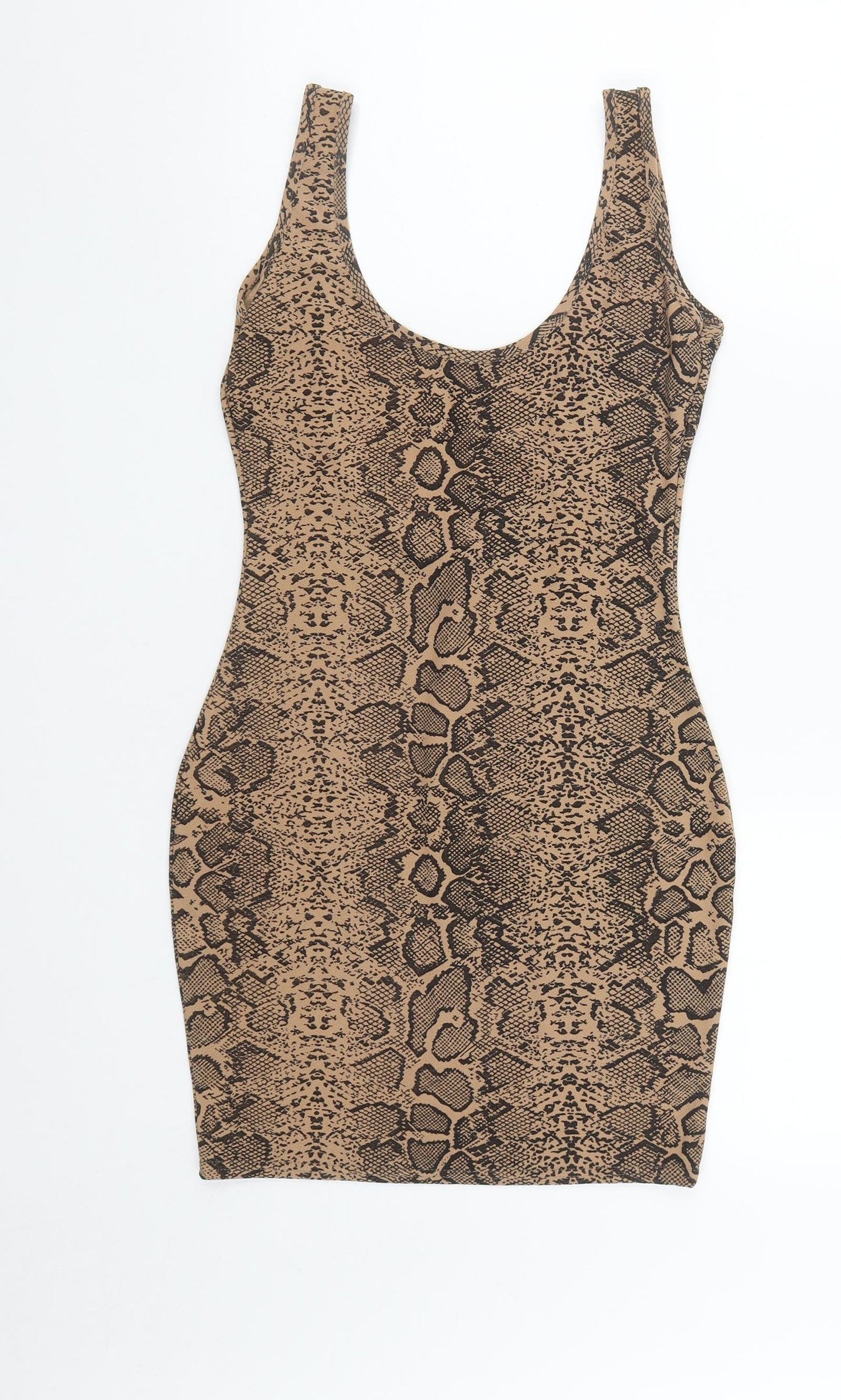 Missguided Womens Brown Animal Print Polyester Bodycon  Size 8  Round Neck