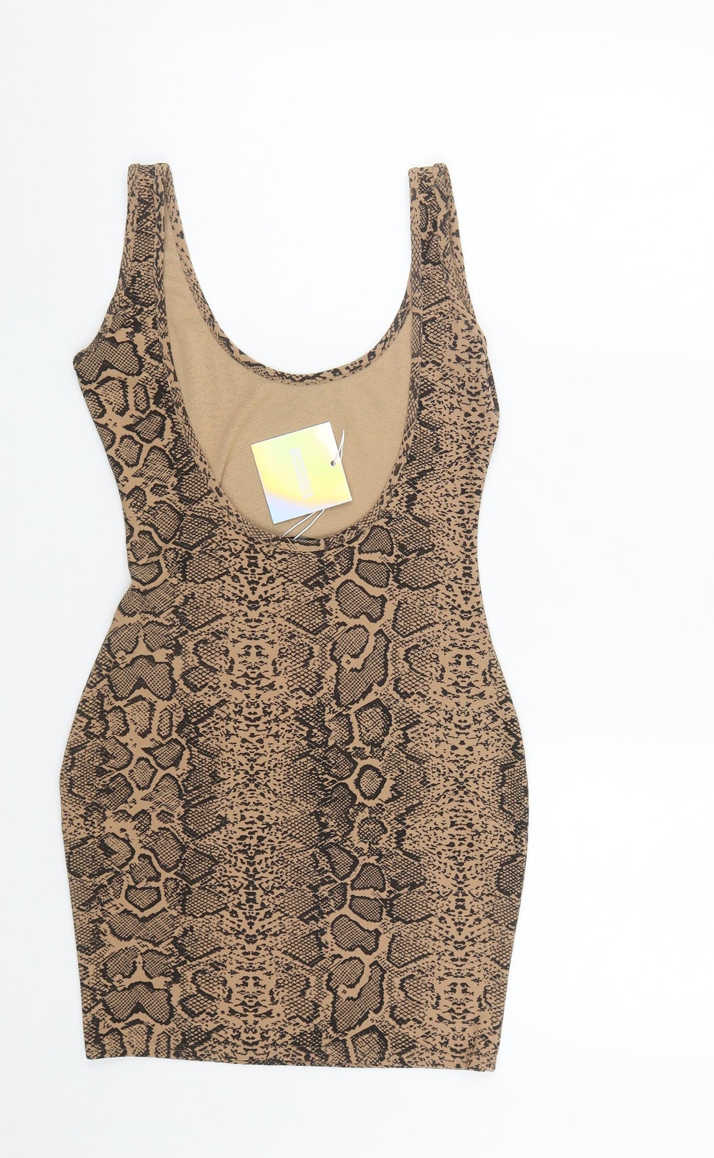 Missguided Womens Brown Animal Print Polyester Bodycon  Size 8  Round Neck