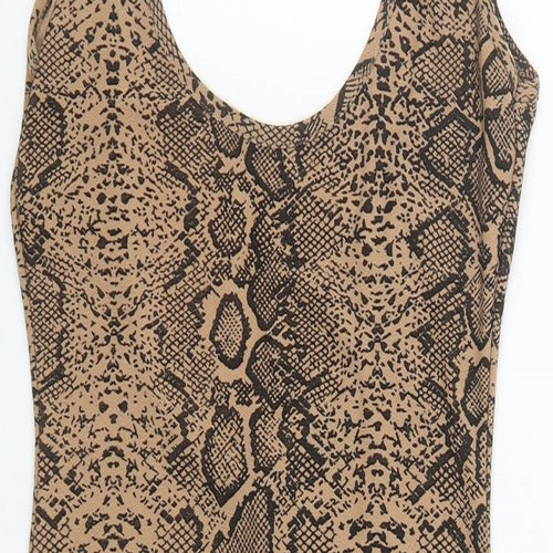 Missguided Womens Brown Animal Print Polyester Bodycon  Size 8  Round Neck