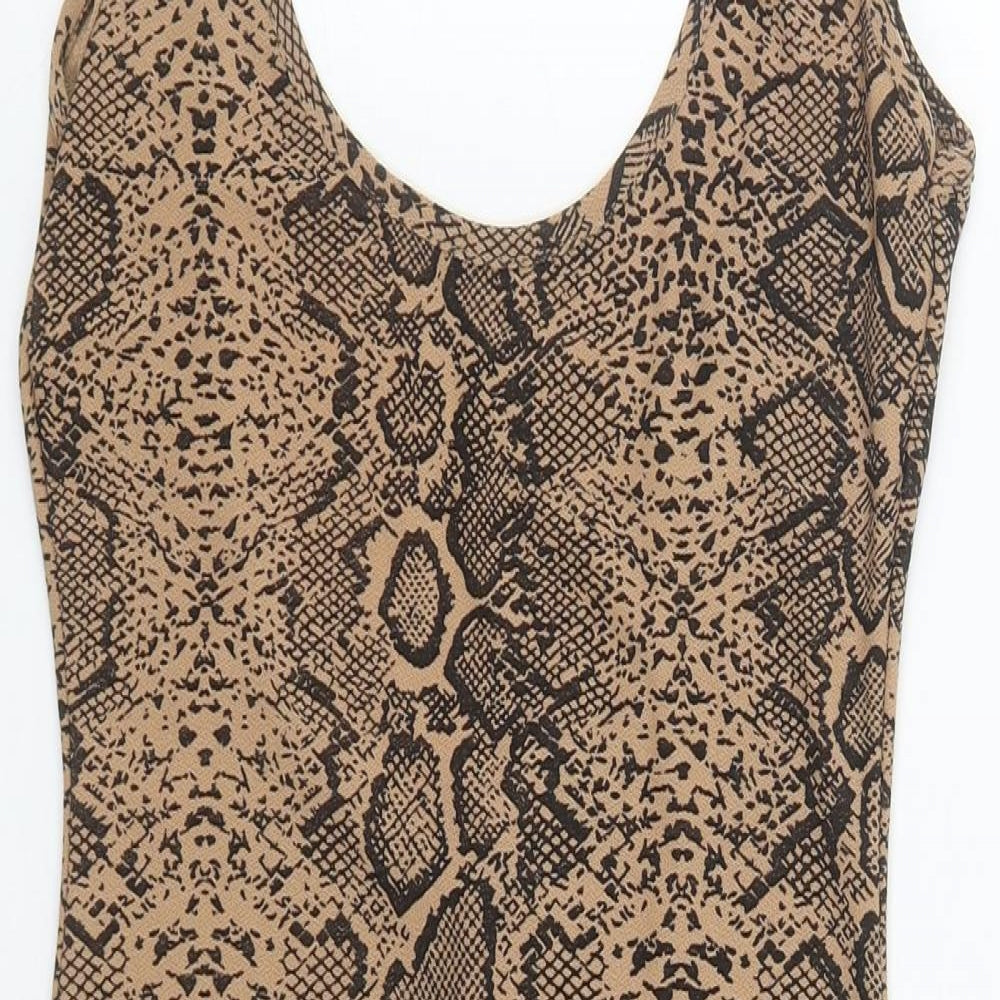 Missguided Womens Brown Animal Print Polyester Bodycon  Size 8  Round Neck