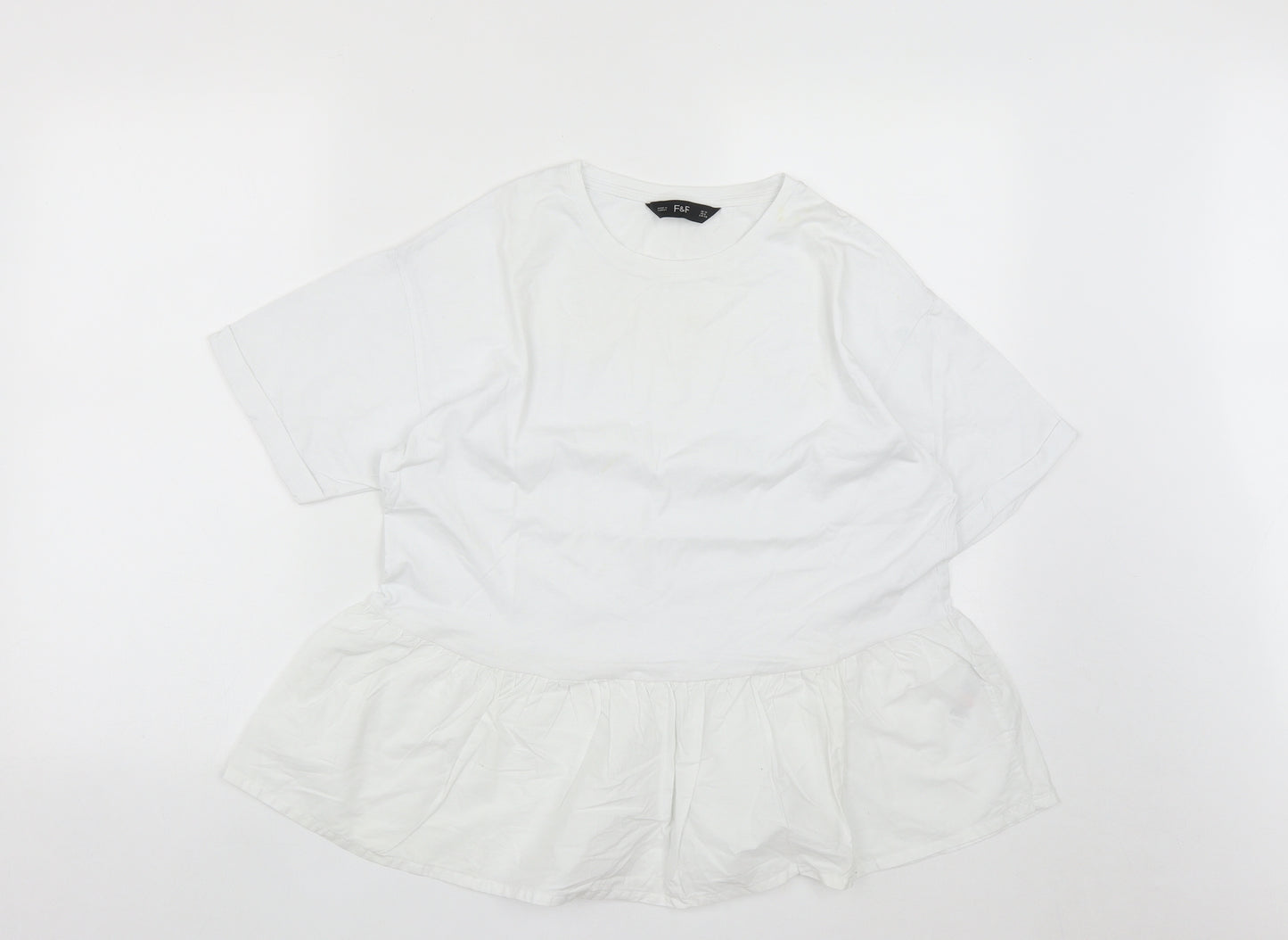 F&F Womens White  Cotton Basic T-Shirt Size 12 Round Neck
