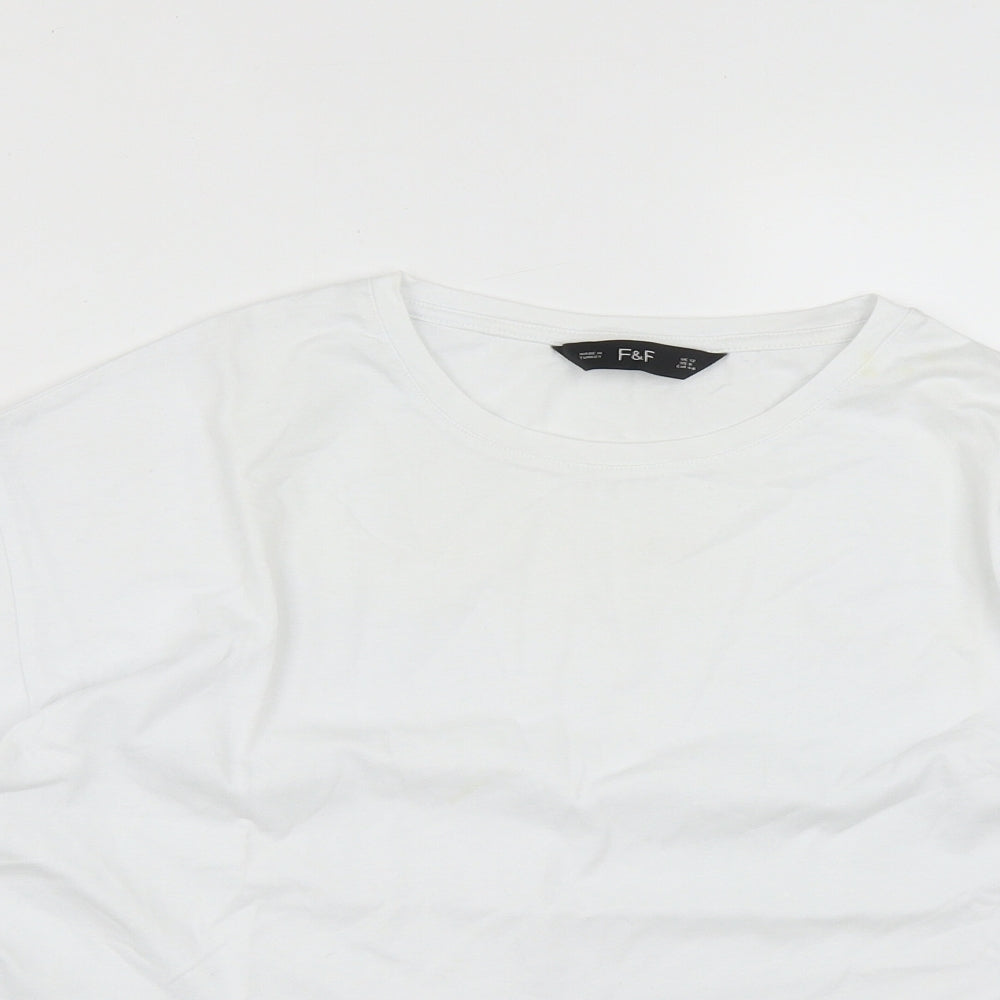 F&F Womens White  Cotton Basic T-Shirt Size 12 Round Neck