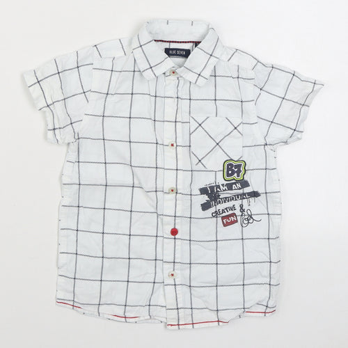 Blue Seven Boys White Check 100% Cotton Basic Button-Up Size 4 Years Collared Button