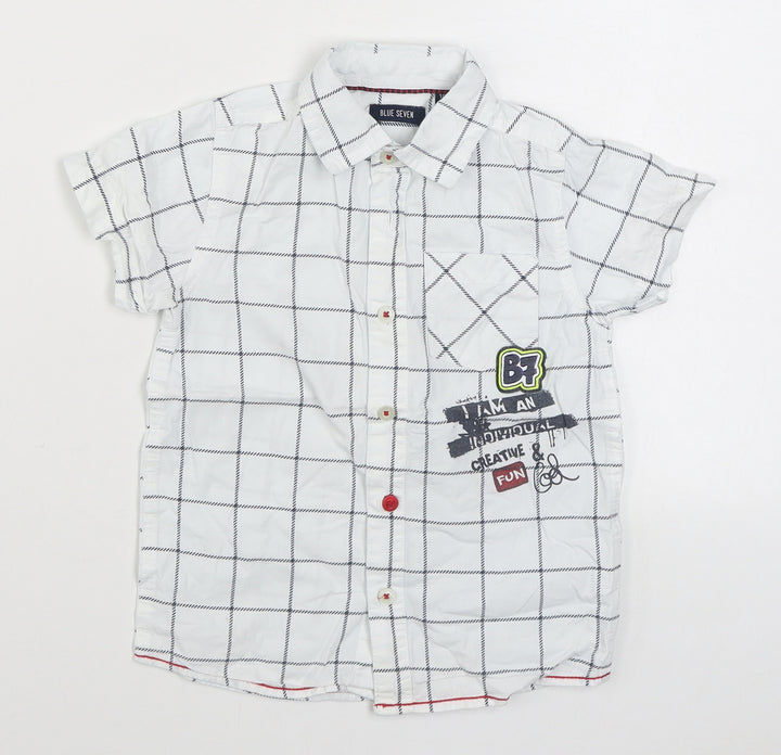 Blue Seven Boys White Check 100% Cotton Basic Button-Up Size 4 Years Collared Button