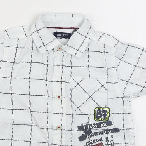 Blue Seven Boys White Check 100% Cotton Basic Button-Up Size 4 Years Collared Button