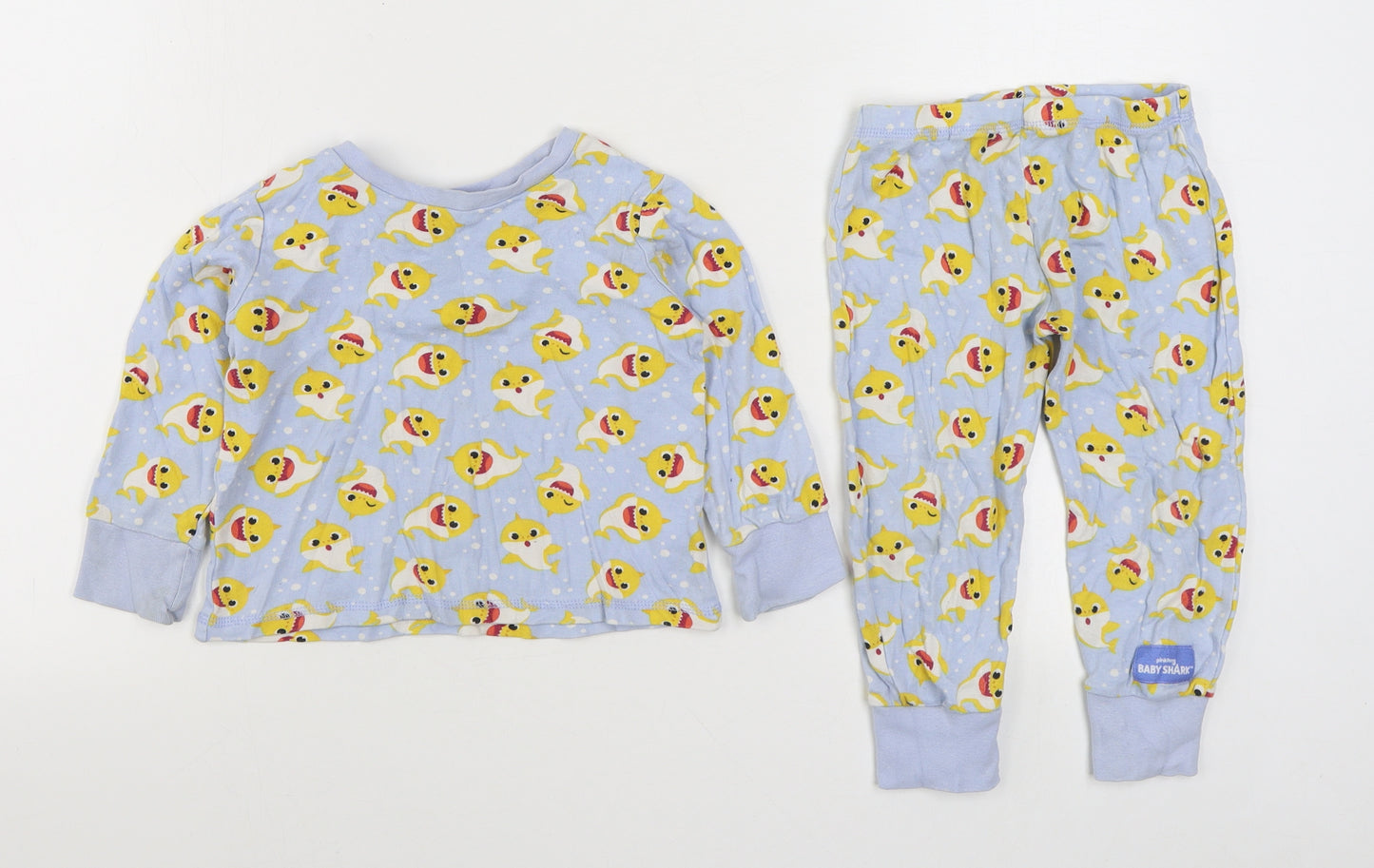 George Boys Blue Geometric Cotton  Pyjama Set Size 2-3 Years  Pullover - Baby Shark