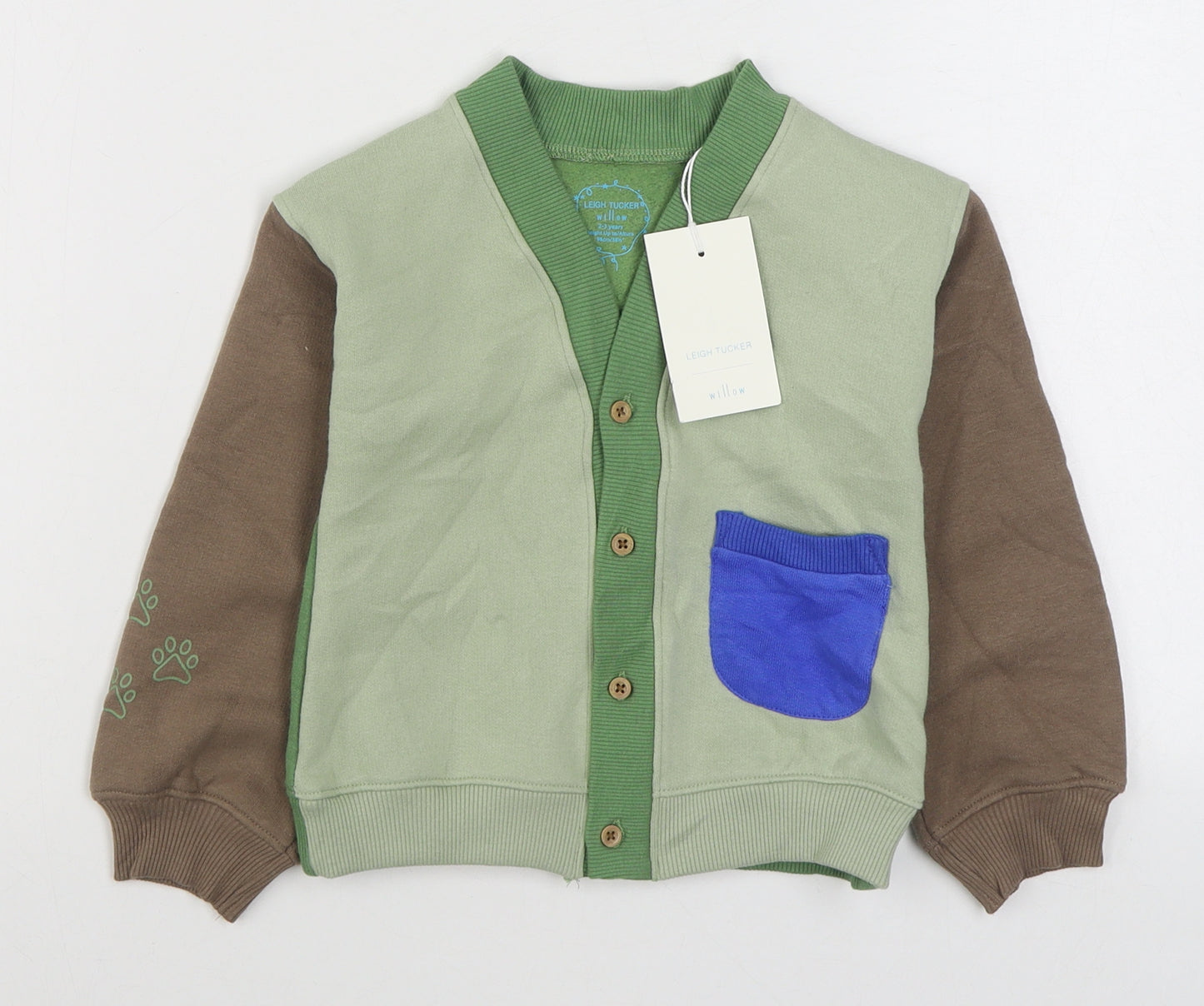 Leigh Tucker Boys Multicoloured V-Neck  Cotton Cardigan Jumper Size 2-3 Years  Button