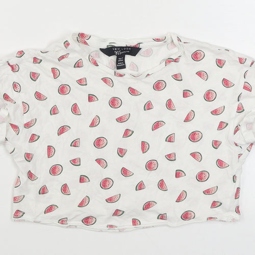 915 Generation Girls White Geometric 100% Cotton Basic T-Shirt Size 9 Years Round Neck Pullover - Cropped