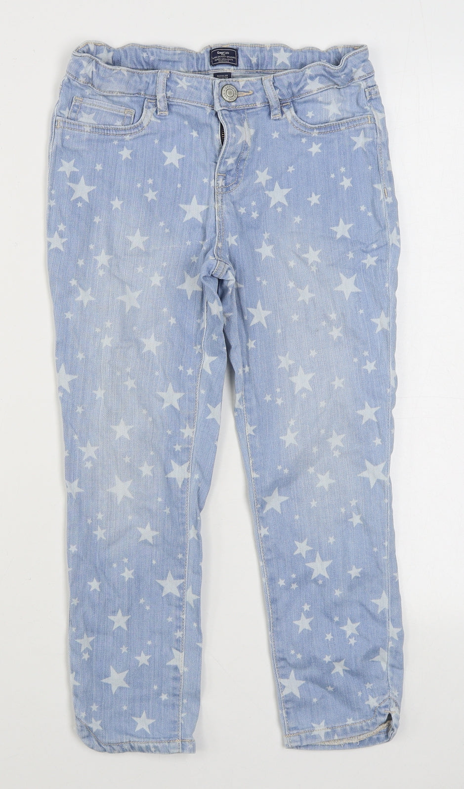 Gap Girls Blue Geometric Cotton Straight Jeans Size 10 Years  Regular Zip