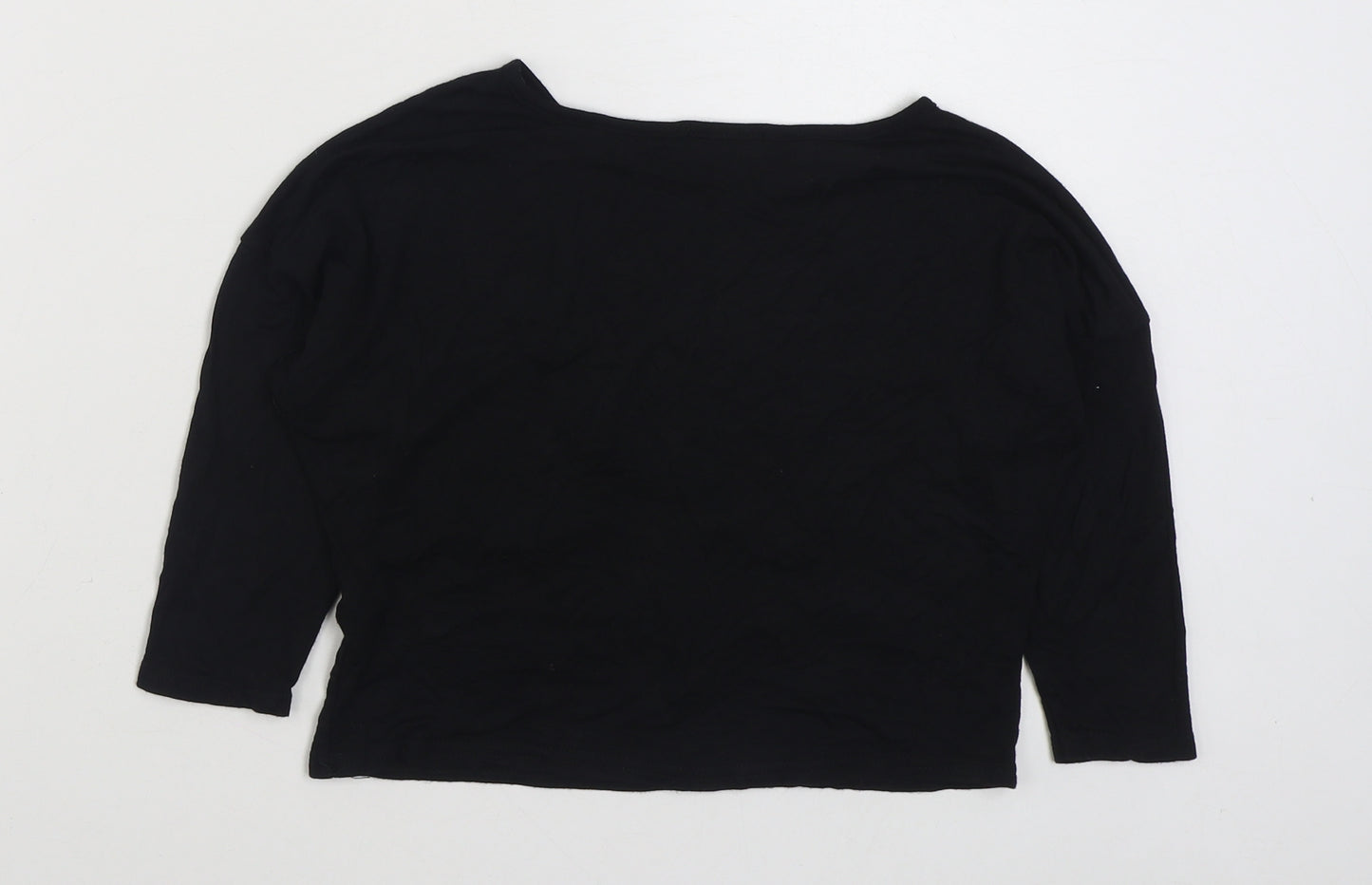 Pink Apple Girls Black  Viscose Basic T-Shirt Size 7-8 Years Round Neck Pullover
