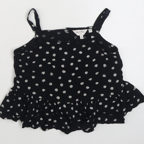Outfit Girls Black Polka Dot Viscose Basic Blouse Size 8 Years Square Neck Button
