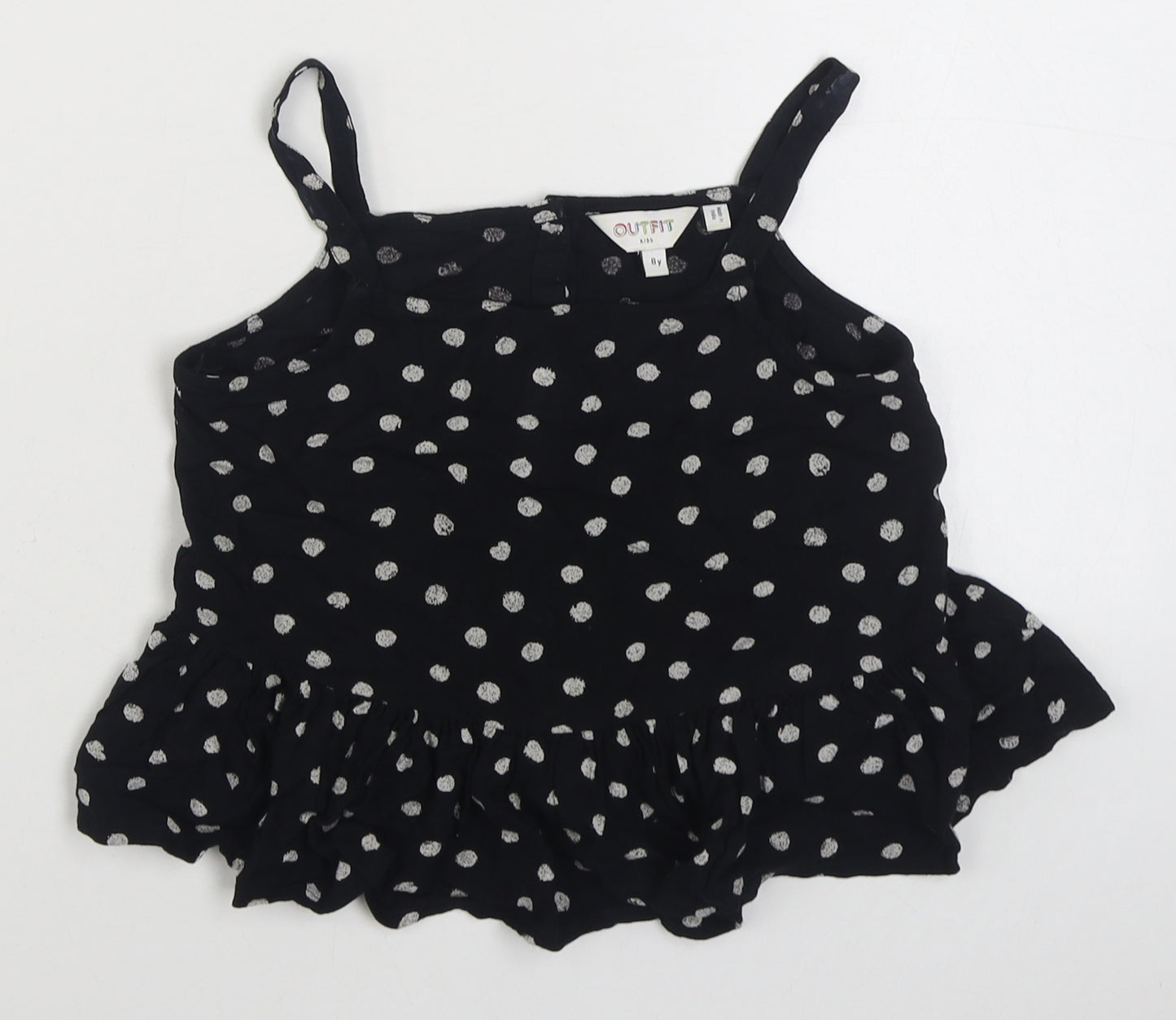 Outfit Girls Black Polka Dot Viscose Basic Blouse Size 8 Years Square Neck Button