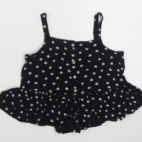 Outfit Girls Black Polka Dot Viscose Basic Blouse Size 8 Years Square Neck Button