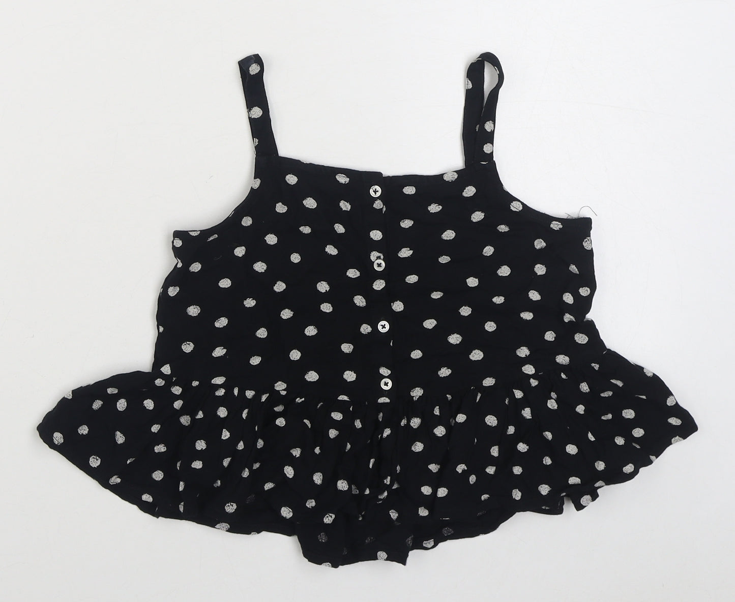 Outfit Girls Black Polka Dot Viscose Basic Blouse Size 8 Years Square Neck Button