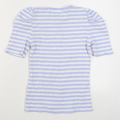 Pieces Womens Black Striped Cotton Basic T-Shirt Size M Round Neck