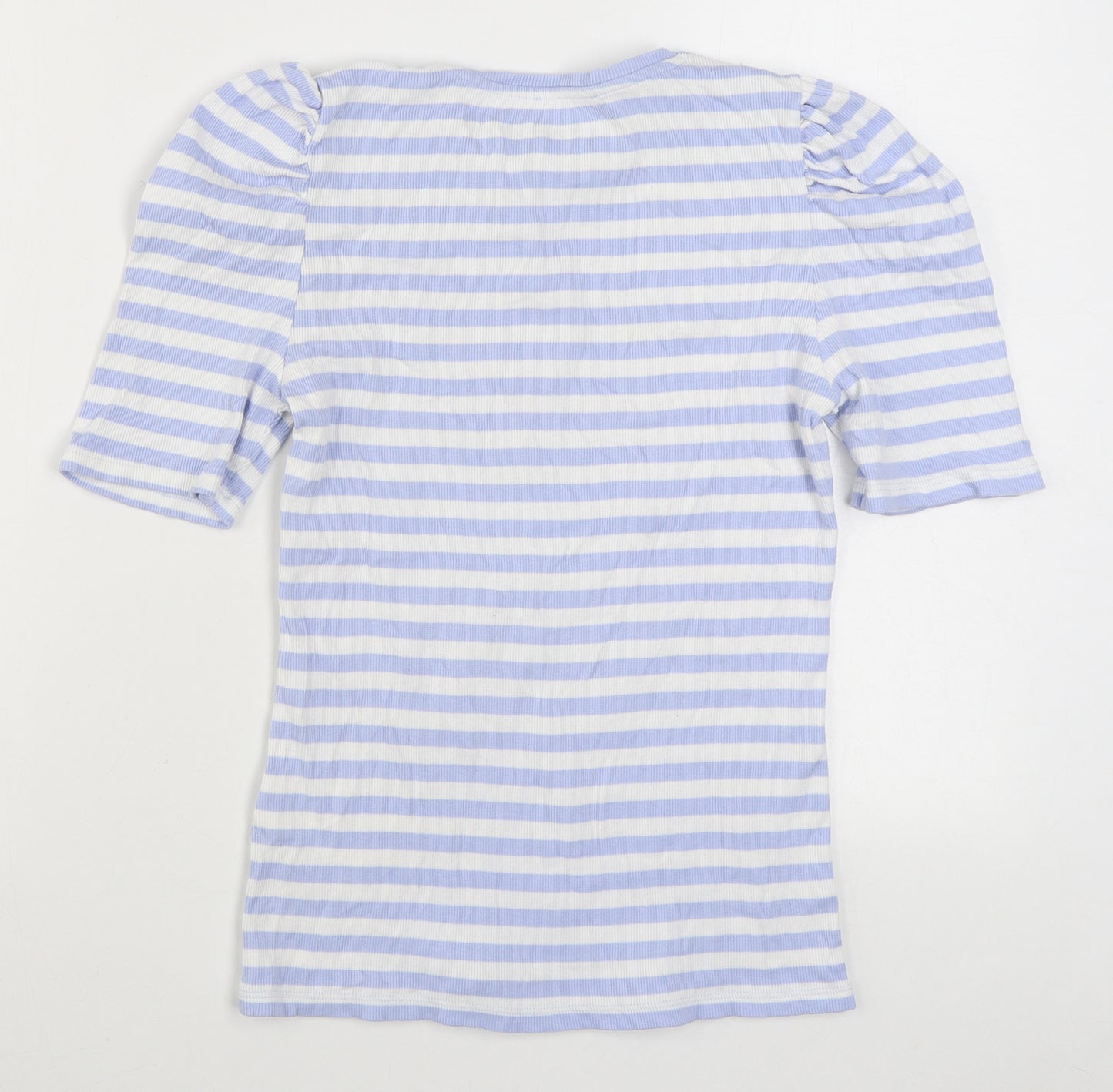 Pieces Womens Black Striped Cotton Basic T-Shirt Size M Round Neck